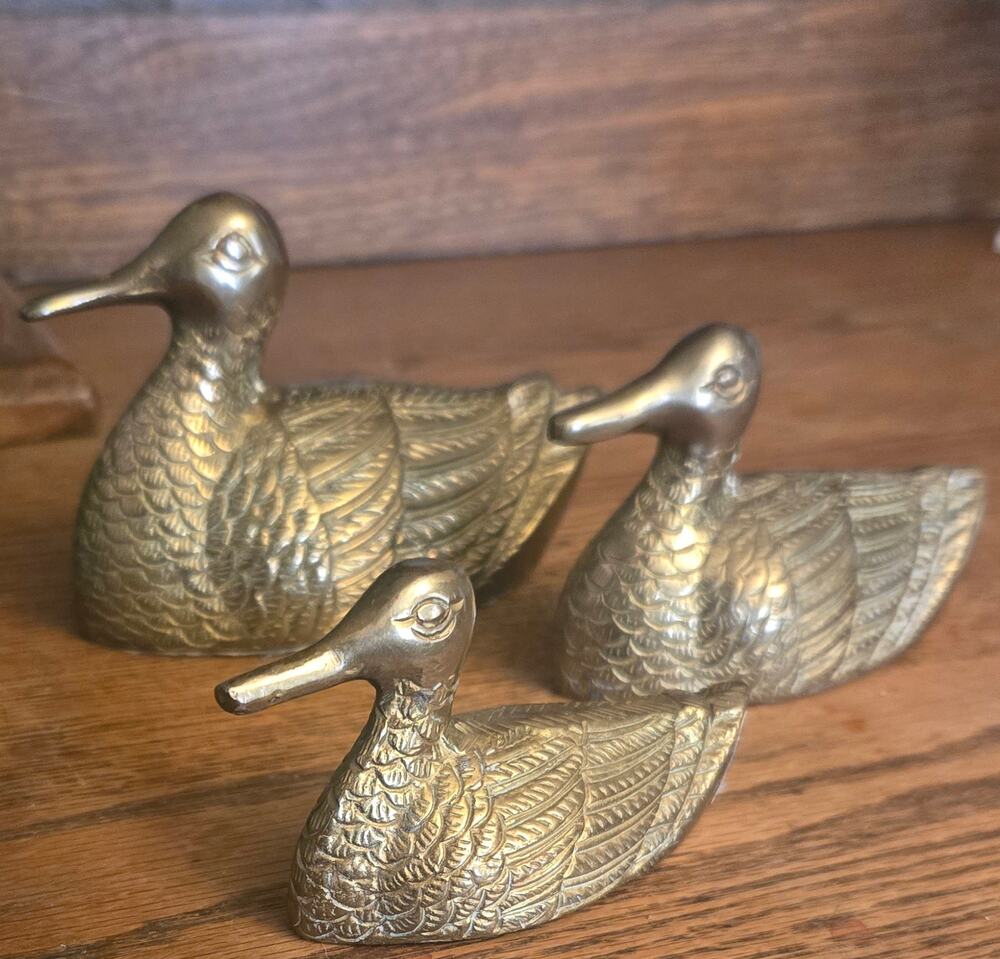Vintage Solid Brass Duck Figurines Enesco Made in India Cottagecore Decor